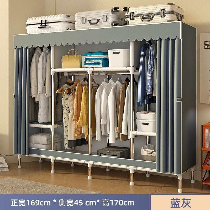 Simple wardrobe for home bedroom steel frame thickened and thickened steel pipe assembled cloth wardrobe rental room strong and durable cabinet