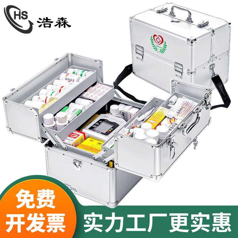 Aluminum alloy medicine box portable household large-capacity enterprise emergency first aid medicine box one piece delivery storage medical box