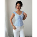 listing: new  women's slim-fit elegant ruffle neck short-sleeve blouse