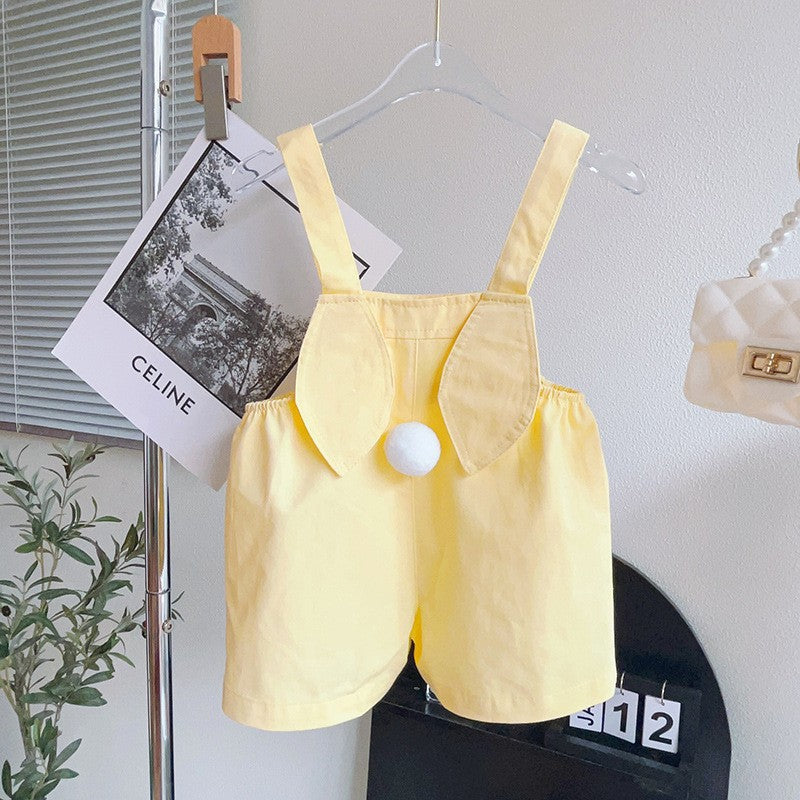 Little girl's summer fashionable korean style two-piece set,  new summer collection, cute children's overalls set
