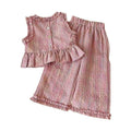 Girls' summer outfit: new, stylish, and trendy wide-leg pants set for kids - lightweight plaid two-piece set for baby girls