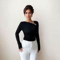 Asymmetrical neck ruched women's blouse - chic design, long sleeves, slim fit, new arrival, flattering, spring/autumn layering top