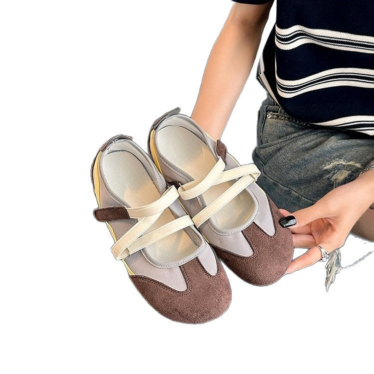Exportretro mary jane flats women's spring and summer new arrival hidden heel german training shoes soft bottom velcro ballet casual shoes