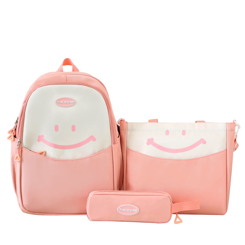 Cute smiley face, primary and secondary school student schoolbag, simple and fashionable, large-capacity backpack, small and fresh, going out travel backpack.