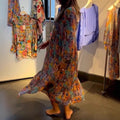 european and american export cross-border new print v-neck long sleeve casual dress for women