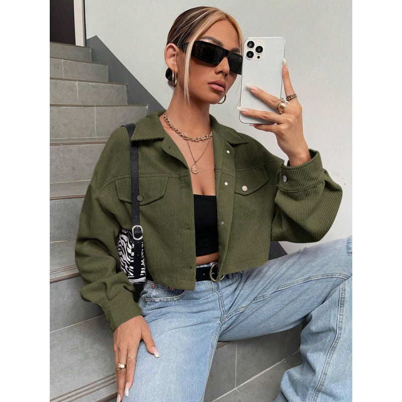 fashion  winter new arrivalretrocasual lapel loose corduroy jacket outwear women