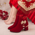 Wedding shoes and boots 2024 new arrival engagement toast red thick heel bridal shoes xiuhe chinoiserie high heels short boots
