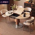 Vintage-style extendable dining table, foldable convertible round table, round travertine rock slab solid wood high-end round table for home use