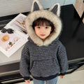 Early autumn faux fur collar hoodie - korean chic, relaxed fit, autumn design, unique striped top for women