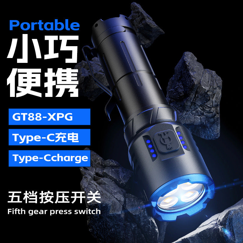 Cross-border new 4LED outdoor multi-function flashlight long battery life super bright rechargeable outdoor emergency strong light flashlight