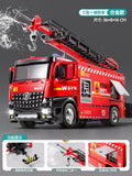 Boys' alloy large ladder fire truck crane with water spray function - realistic firefighter car model toy