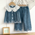 Baby clothing kids set children outfit white collar blue tops+pants