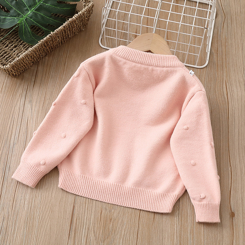 Girls' cardigan knit sweater kids' outerwear  autumn/winter new handmade floral baby girl top