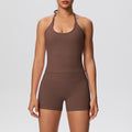 New arrival cross-border pure color brushed beautiful back strap halterhigh waist yoga clothes suit sports running fitness suit for women