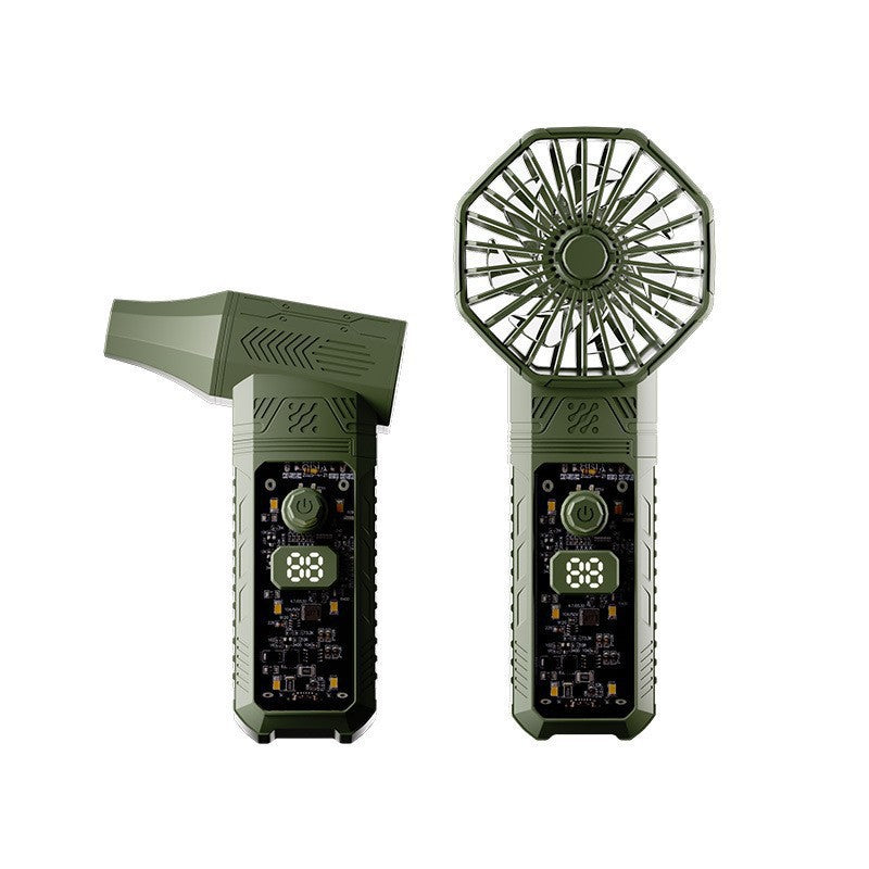 Cross-border Double Head Multifunctional Violent Turbine High Speed Fan Blowing Dust Belt Rechargeable Lighting Outdoor Travel Handheld Fan