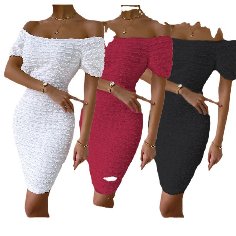 Amazon fashion cross-border women's summer  one-shoulder short sleeve off-shoulder sexy bodycon mini dress