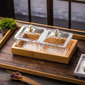 [with lid] transparent 2-compartment fruit plate + wooden plate, thickened plastic