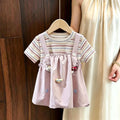 Girls' summer suspender dress,  new style children's dress, faux two-piece chic short-sleeve baby summer outfit