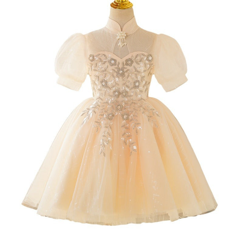 spot hot-selling girl's dress, piano performance, catwalk, children's flower girl princess dress, short style, wholesale