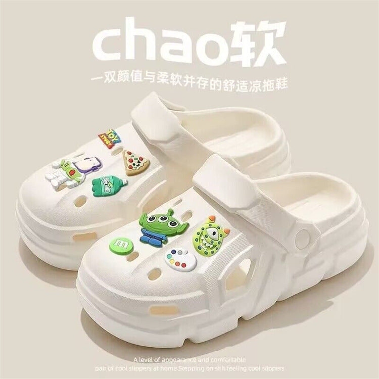 Women's clogs - summer cute cartoon outdoor fashion, new trendy anti-slip thick sole height increasing beach closed-toe half slippers