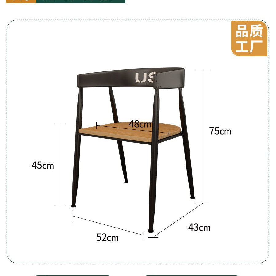 Cafe square table square wrought iron solid wood dining table commercial staff restaurant snack bar table and chair combination 1016