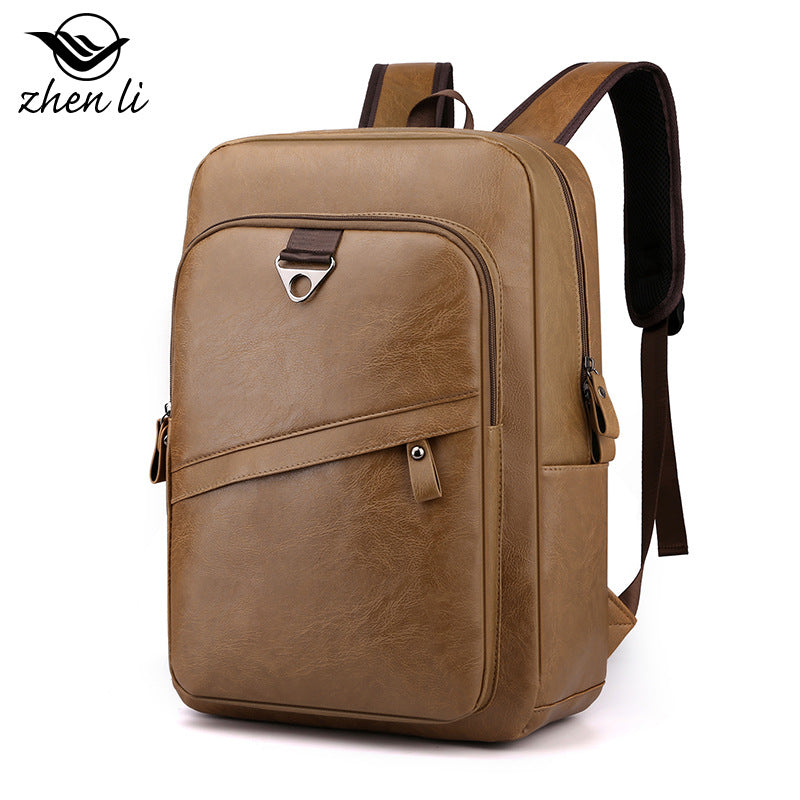 Cross-border wholesale backpack men's simple casual business laptop bag PU leather travel backpack