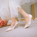 Pearl bridal high heels 2022 new pointed toe xiuhe dress wedding shoes for pregnant women, comfortable chinese style wedding shoes for women