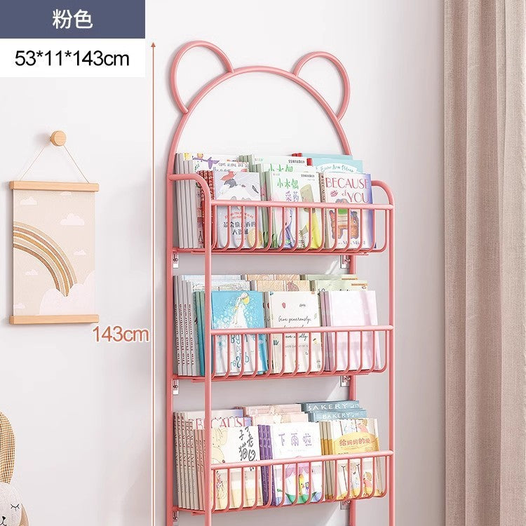 Bookshelf, ultra-thin wrought iron hole board shelf behind the door, floor storage rack against the wall, storage rack, children's picture book shelf