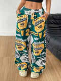 Ready-to-ship  spring/summer european and american women's fashion: new hot girl style pocket streetwear printed loose fit casual pants