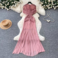 Eleganceelegant pleated silm pure lust style dress women's summer strap waist high waist a-line skirt slimming look long skirt