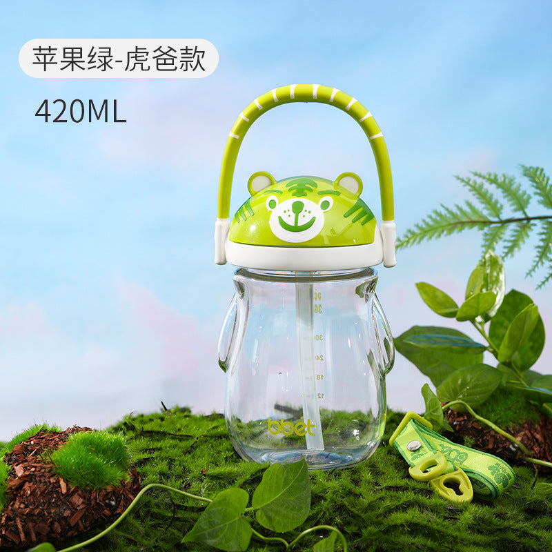Tritan plastic baby straw cup large capacity kids water bottle cute tiger water bottle big belly cup wholesale