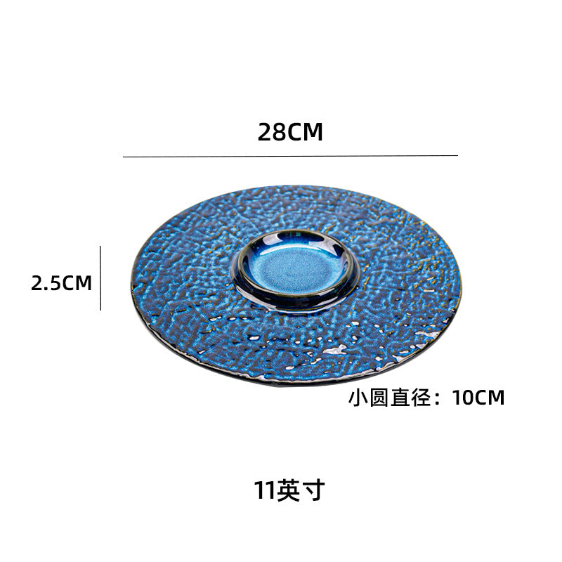 Kiln-turned-stylish high-looking crater relief decoration dessert plate creative desktop pastry western food plate dessert plate