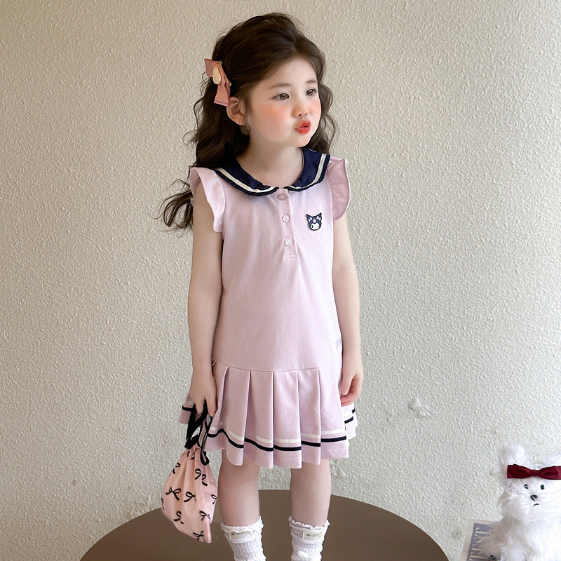 Girls' summer dress  new kuromi kids cotton dress, stylish preppy cartoon skirt, trendy