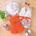 european and american new arrival: fashionable and trendy girls' 4-piece set - suit, hat, and shorts - cross-border exclusive girls' outfit