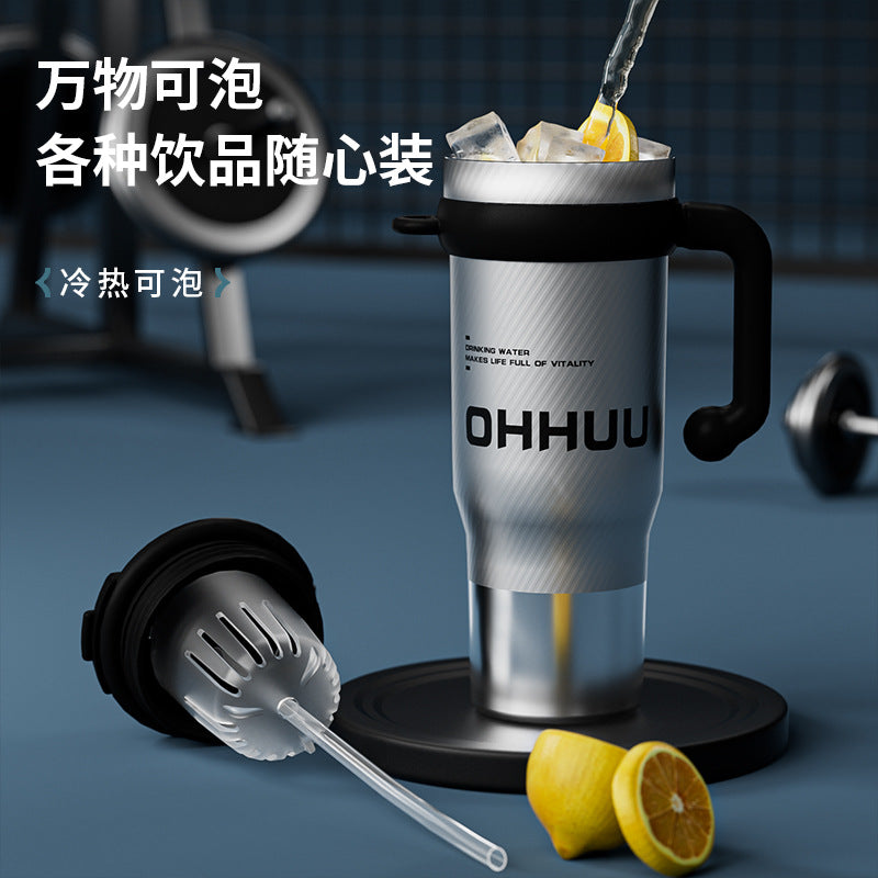 New arrival big mac large capacity ice cup thermal insulation cup car handle cup cold insulation high appearance straw water cup