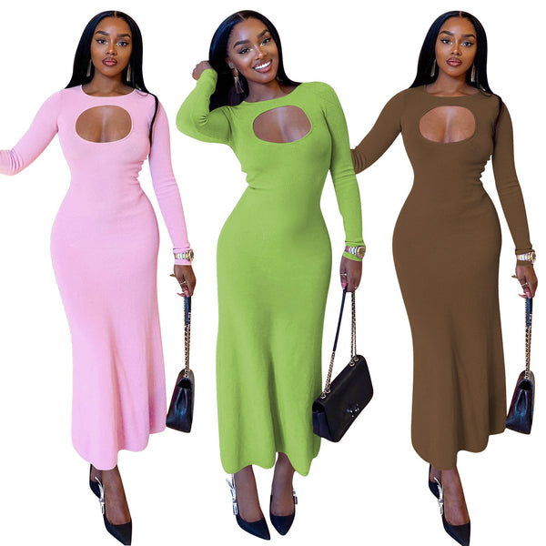 YD8781-B4 special products are non-refundable and non-exchangeable. European and American women's clothing is sexy and fashionable, and the exposed threaded dress.