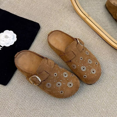 Absolutely stunning rhinestone birkenstock-style mules, french-style closed-toe slippers for women, perfect for wearing out. new for spring 2026, these vintage-inspired platform sandals are a must-have