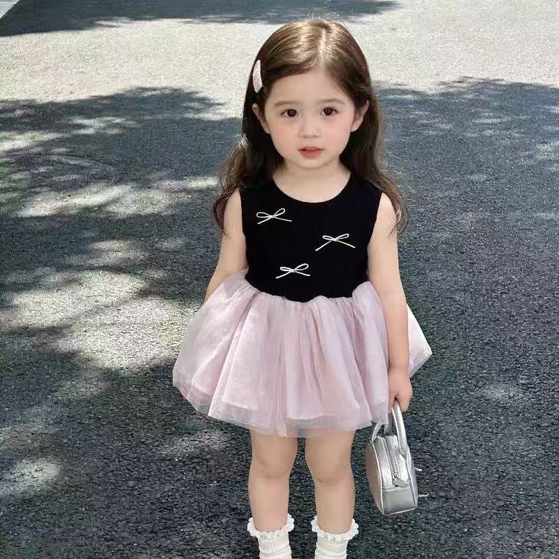 Girls' ballet tank dress summer : french sweet style sleeveless puffy princess dress with mesh overlay
