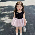 Girls' ballet tank dress summer : french sweet style sleeveless puffy princess dress with mesh overlay