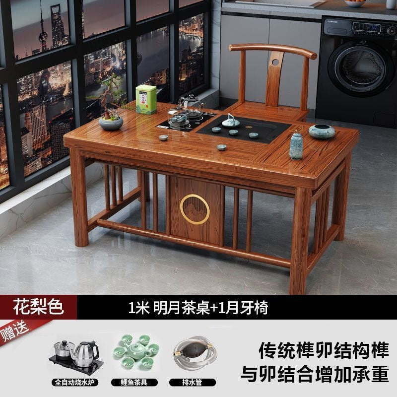 New chinoiserie balcony coffee table solid wood table and chair combination tea table small apartment for home kung fu tea table all-in-one complete set
