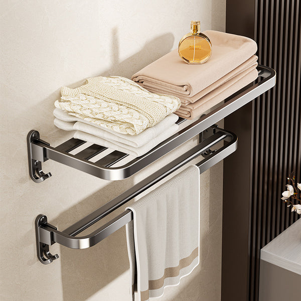 Gun ash non-punching single-layer bath towel rack folding wall-mounted toilet hanging shelf bathroom rack toilet towel rack