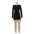 Aliexpress fashion: new autumn/winter european & american style women's elegant solid color round neck lace trim short long sleeve knitted dress
