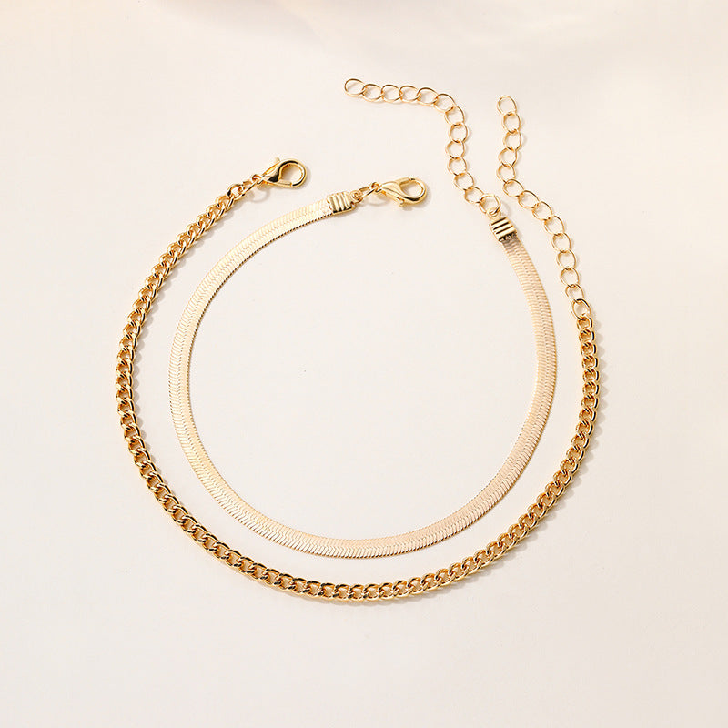 Wholesale alloy double-layer anklets - new european and american style chunky chain jewelry - high-end anklets for women