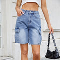 Fashion cross-border summer new arrival  women's shorts workwear half length side flap pocket pantsstraight-leg american denim shorts