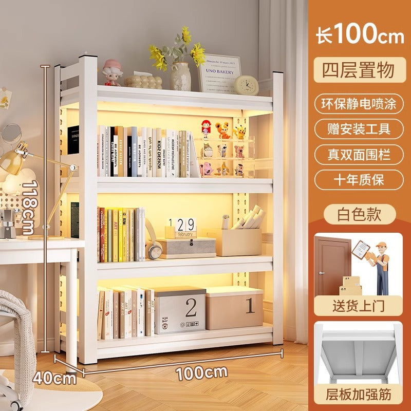 Multi-tier floor storage rack, steel bookshelf for home, living room, bedroom, kids' picture book organizer, simple iron art bookcase