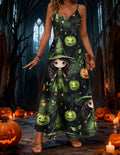 halloween pattern printing longdressv neckloose vacation suspender skirt