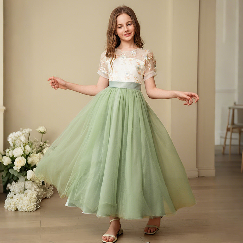 Hot-selling girls' summer dresses for export: children's mesh embroidered princess dresses, new chinese style ancient style long gowns