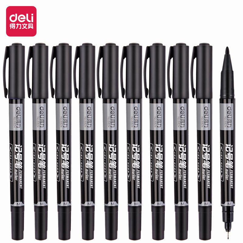 Deli double-ended marker, black oil-based pen, hook pen, art-specific oil-based signature pen, double-ended pen wholesale