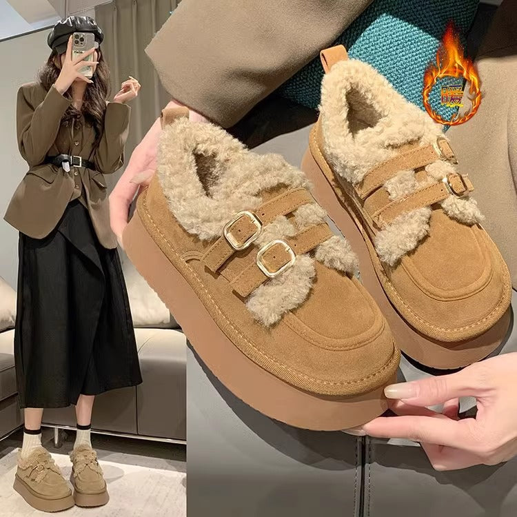Thick sole cotton shoes for women winter outwear2025new arrivalfashion lazy one-leg snow cotton shoes retrofleece-lined birkenstock shoes