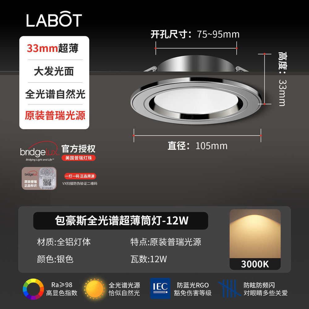 Bauhaus stainless steel silver led slim downlight recessed living room home built-in vintage style aperture lighting fixture